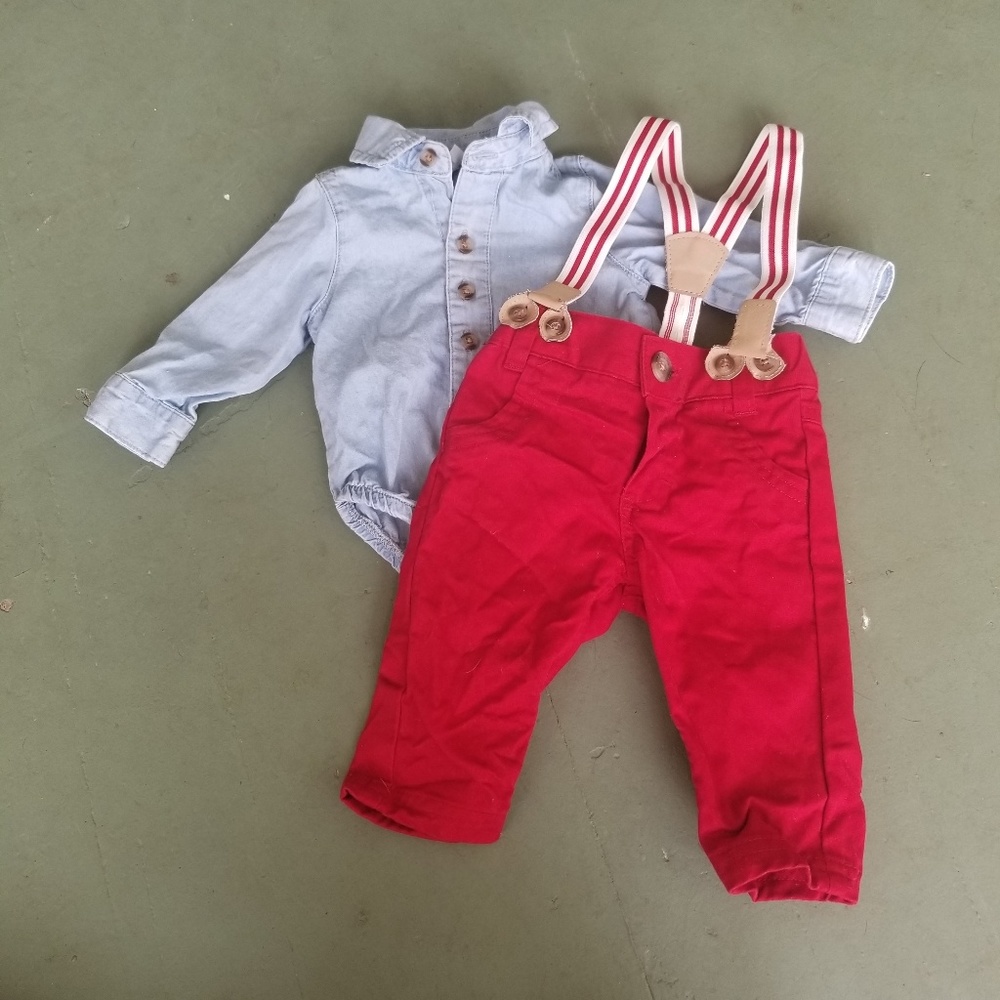 NWT Cat & Jack NB Jacket & Suspenders Set